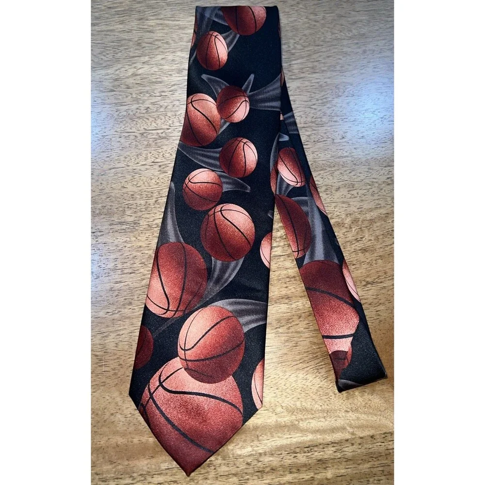 Vintage Ralph Marlin Basketball Orange and Black Tie -‎ 2003 Collectable